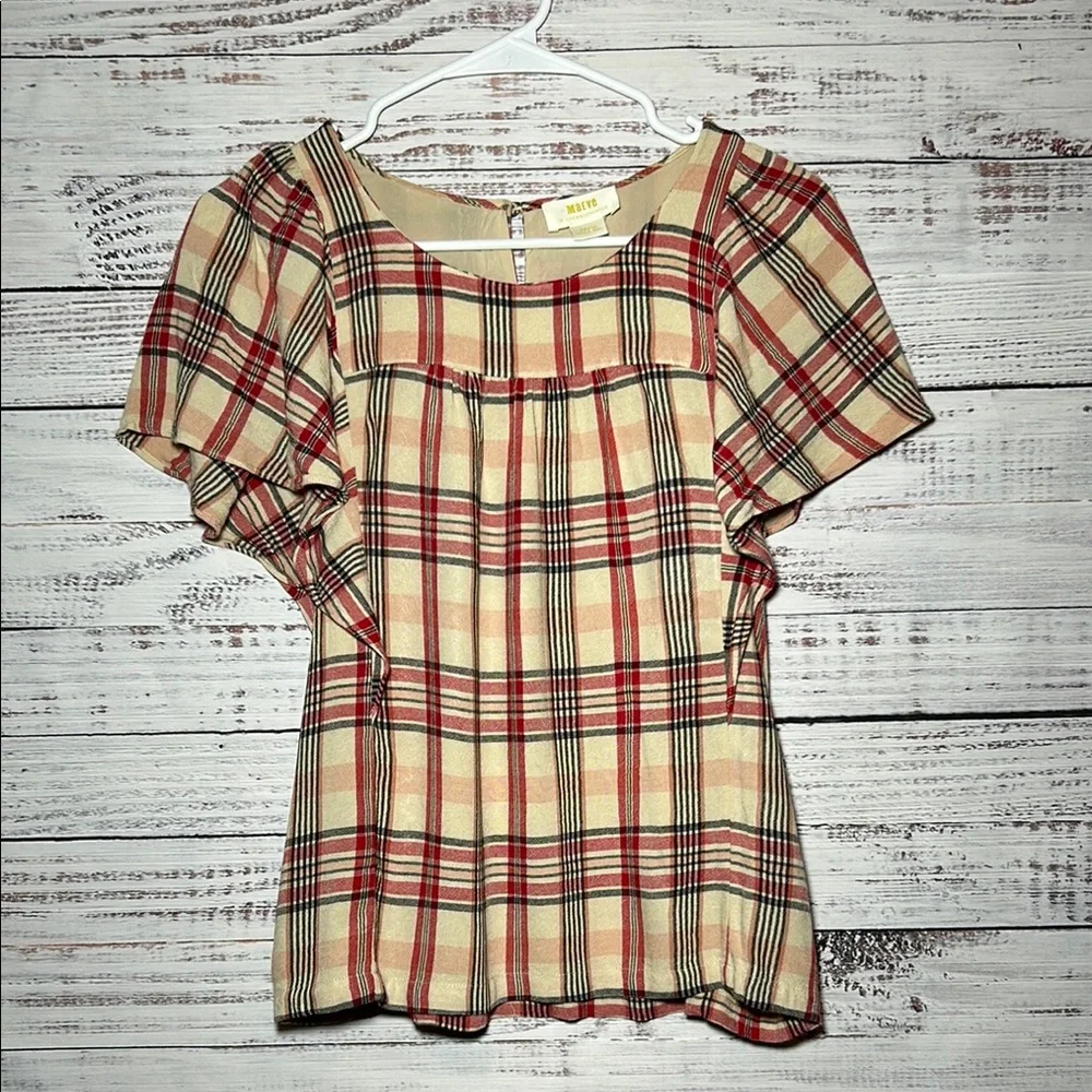 Maeve Priscilla Plaid Flutter Sleeve Top from Anthropologie Small
